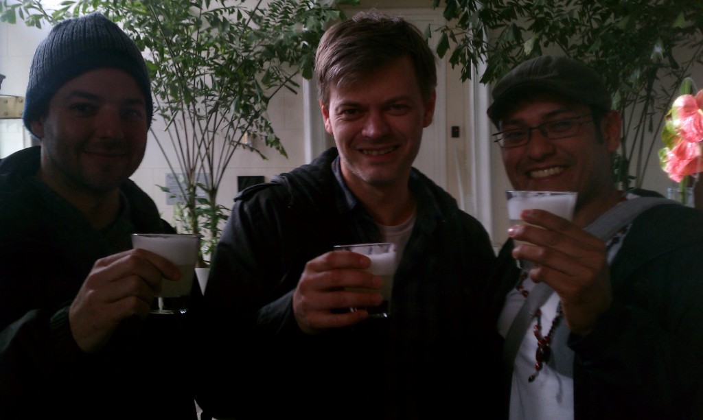 Nolan Haener, Lee Jones and Miguel Solari drinking Pisco Sours at La Mar in SF, March 2011